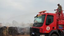 Bombeiros combatem incêndio em terreno baldio em Primavera do Leste
