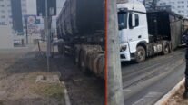 Caminhão derrama resíduos de frigorífico em avenida e interdita parte do trânsito em Várzea Grande (MT)