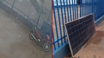 Temporal derruba estrutura com placas solares próxima à escola e atinge fiação em MT